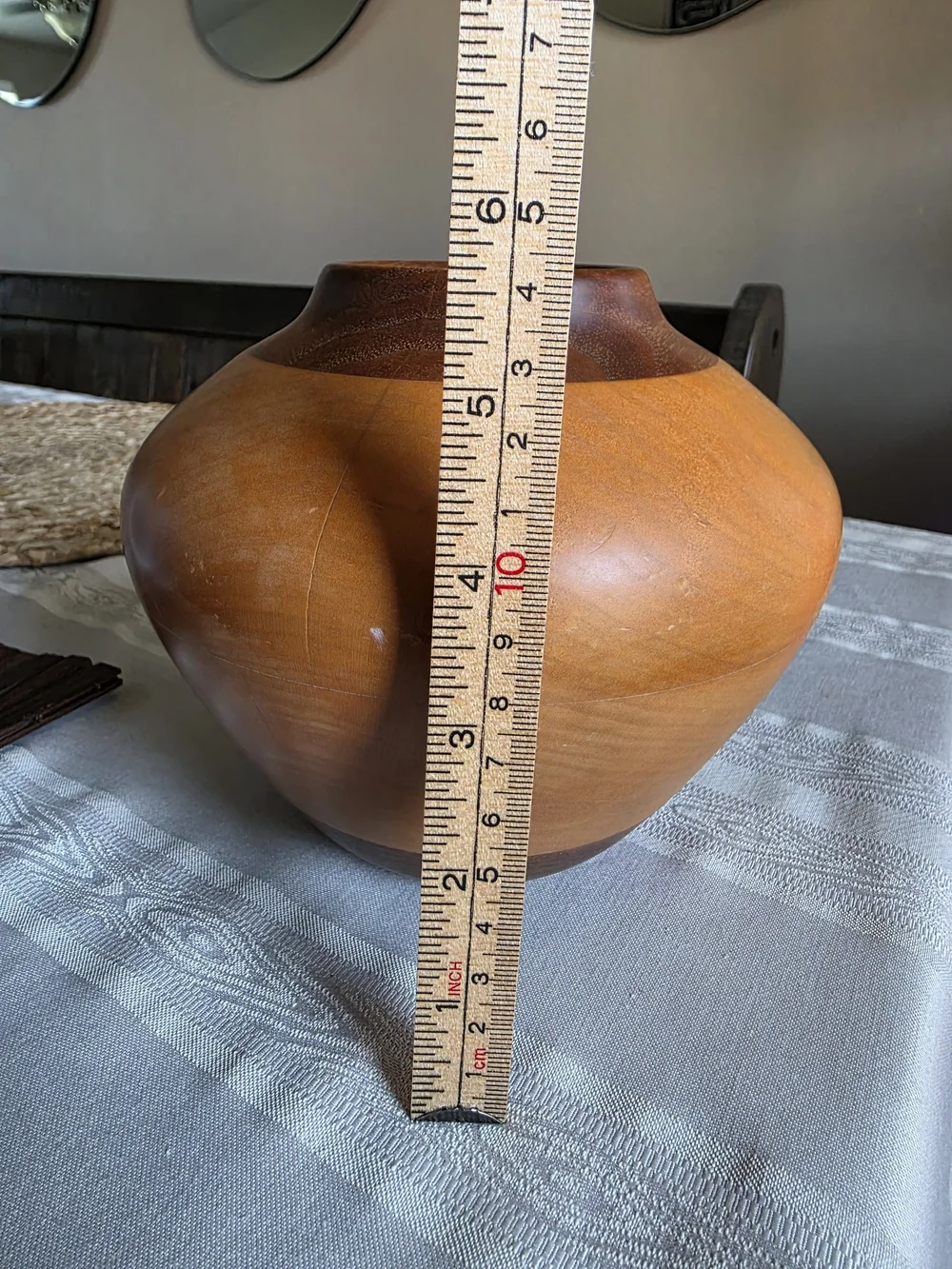 Vintage-Style Turned Wood Vase Two-Tone Boho Sculptural Vessel
